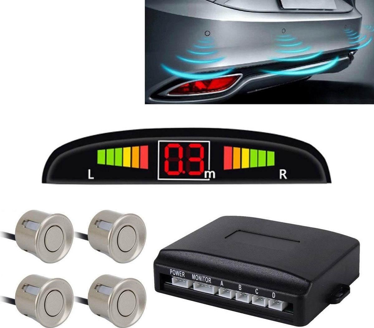 Auto zoemer achteruit back-up radarsysteem - Premium kwaliteit 4 parkeersensoren Auto achteruit back-up radarsysteem met LCD-display
