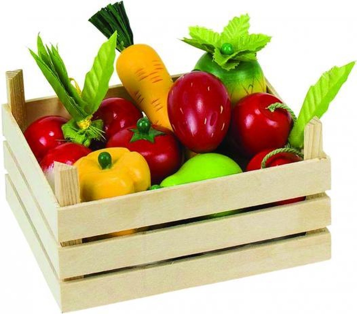Houten kist met groente en fruit