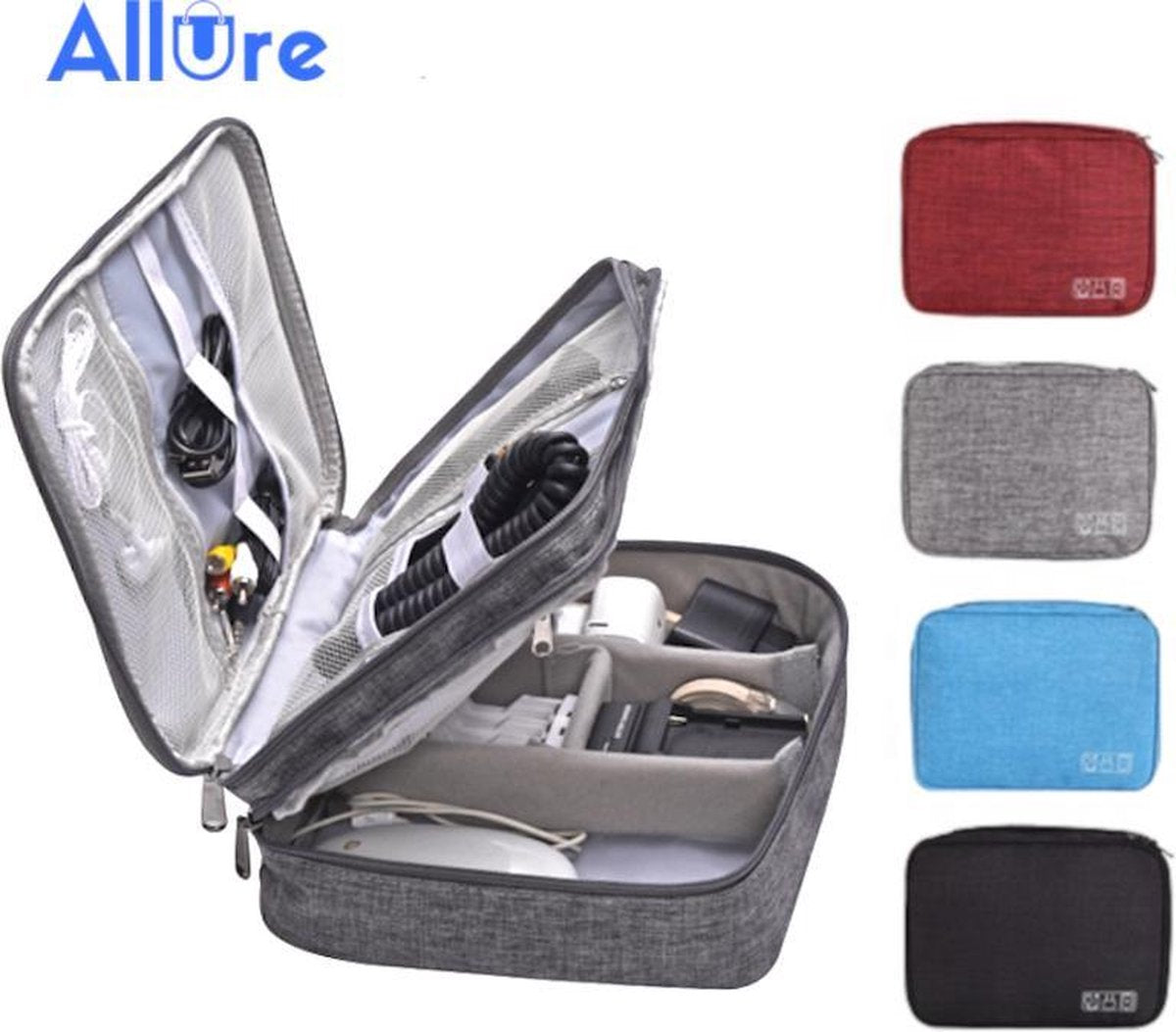 Allure Travel - Kabel Organizer Tas - Opbergtas voor Kabels en Accessoires - Grijs