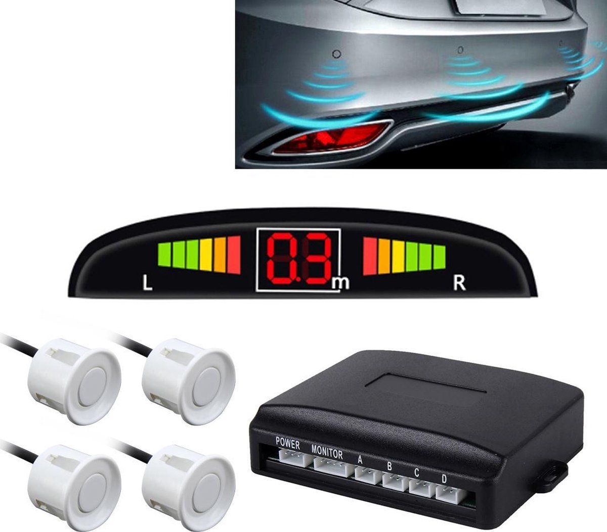Auto zoemer achteruit back-up radarsysteem - Premium kwaliteit 4 parkeersensoren Auto achteruit back-up radarsysteem met LCD-display