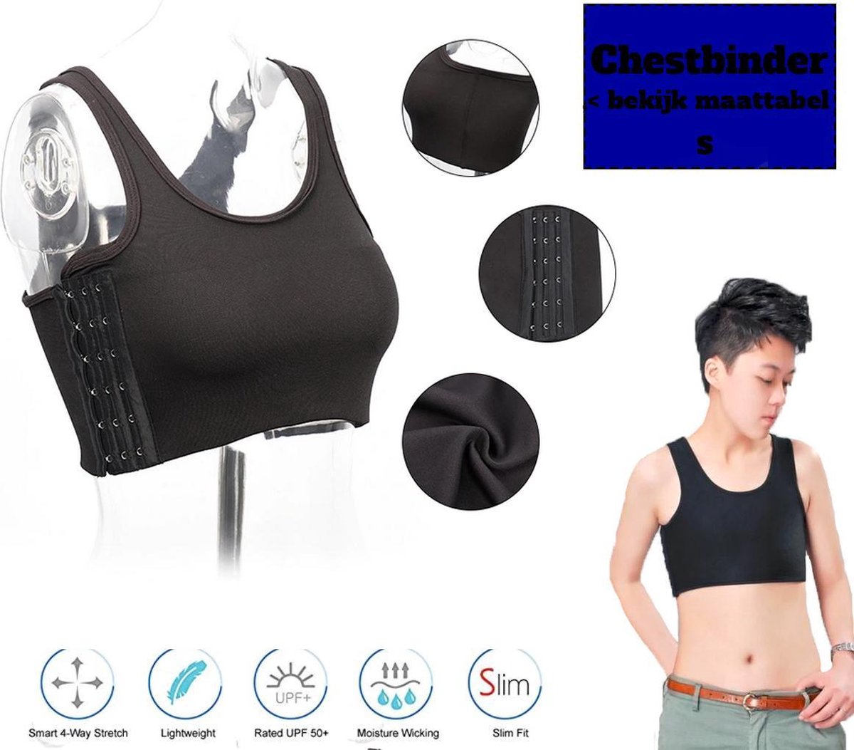 Zwarte Chestbinder Ondergoed S - Black Transgender Unterwäsche - Trans Bindemittel - Transgender Binder - Breast Reducer Cosplay - Genderdysforie - Chest Binding - Binder Bra - Corrigerende Binders Voor Borsten - Gedaanteverwisseling - Testosterone