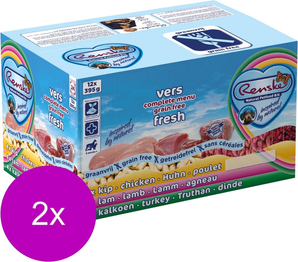Renske Adult Multi Graanvrij - Kip Pompoen - Hondenvoer - 2 x ( 12 x 395 g)