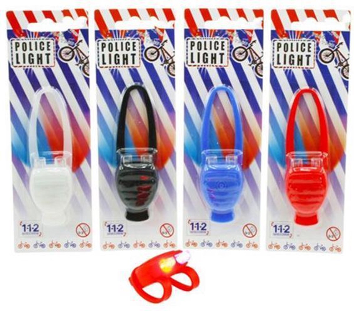 Set van 4 Stuks Politieverlichting Fietsverlichting LED lamp silicon 4-ass incl. batterij voorlicht en achterlicht siliconen set van 4 Fietslampjes kinderen