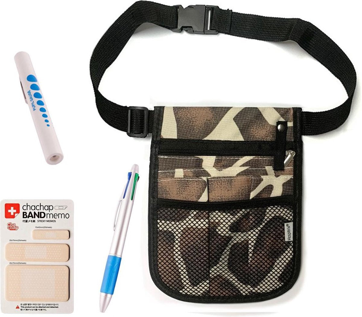 Hospitrix Verpleegkunde Buidel GIRAFFE met Gratis Inhoud - Organizer / Tasje voor Verpleegkundigen met Gratis Memoblaadjes + Penlight + Vierkleurenpen