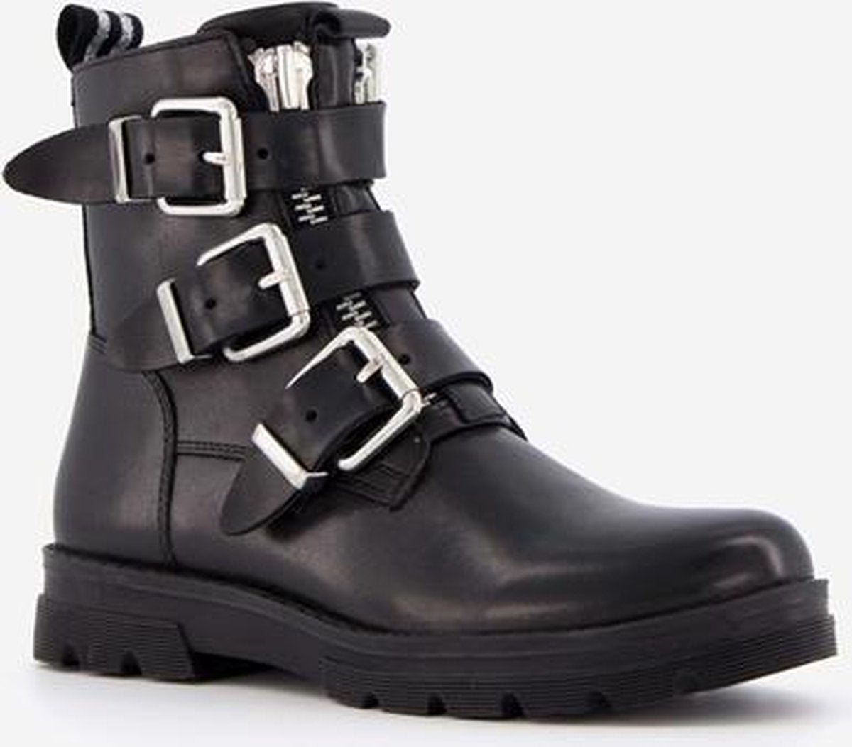 Groot leren meisjes biker boots - Zwart - Maat 28