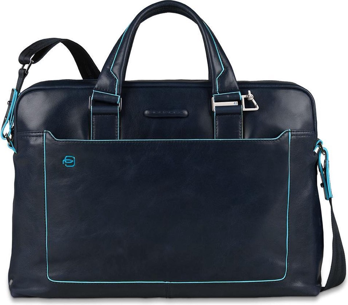 Piquadro Blue Square Double Handle Computer Portfolio Briefcase 14 Night Blue