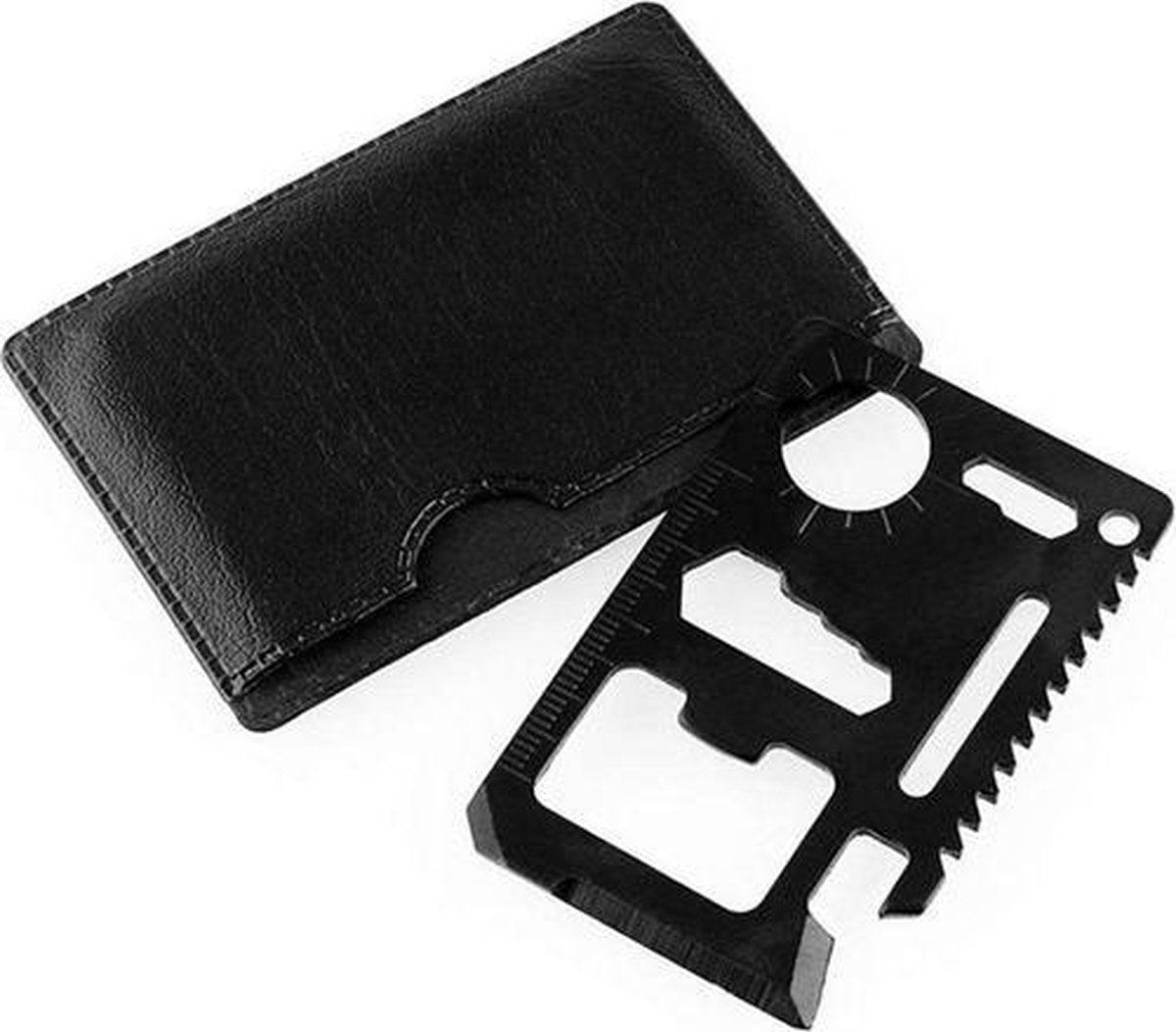 Survival TOOL in Creditcard Formaat  -  11 in 1 - Outdoor - Zwart - Met Opbergcase