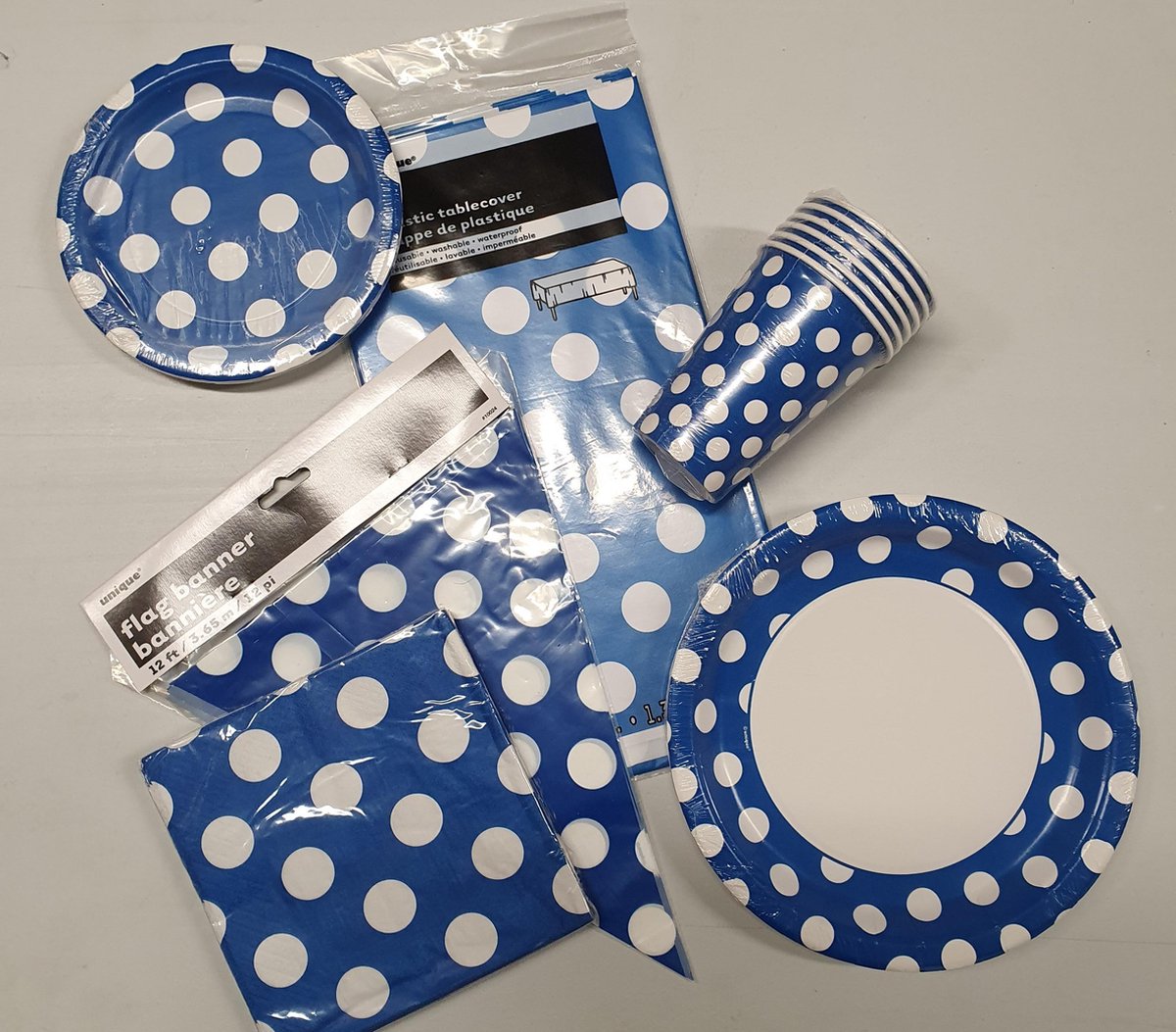 Polka dots stippen borden bekers servet pakket blauw