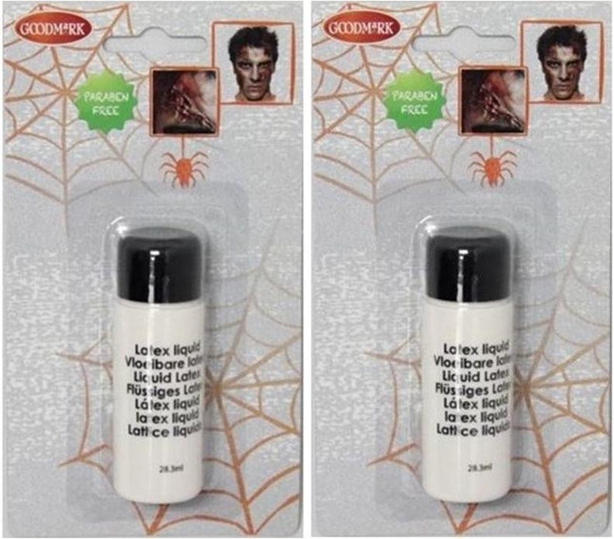 2x Vloeibare latex schmink/make-up tube 28 ml - Halloween make-up nephuid/wonden maken
