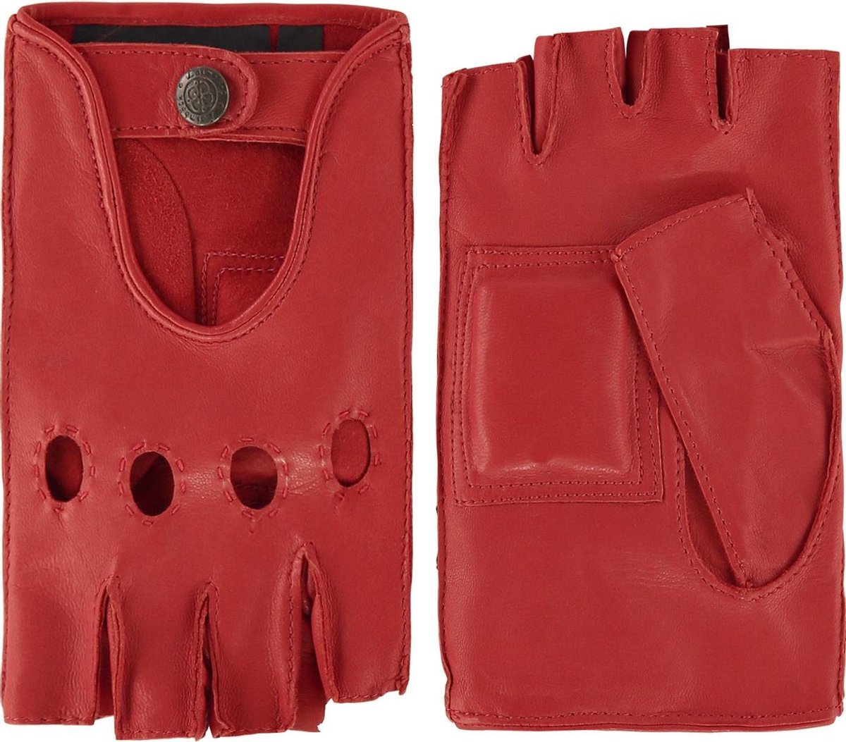 Leren autohandschoenen dames met halve vingers model Las Vegas Color: Red