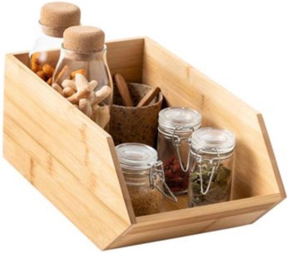 Opbergdoos Opbergbox Organiser Stapelbaar Bamboe Multifunctioneel voor Keuken of Kantoor H13/B17/D31 cm