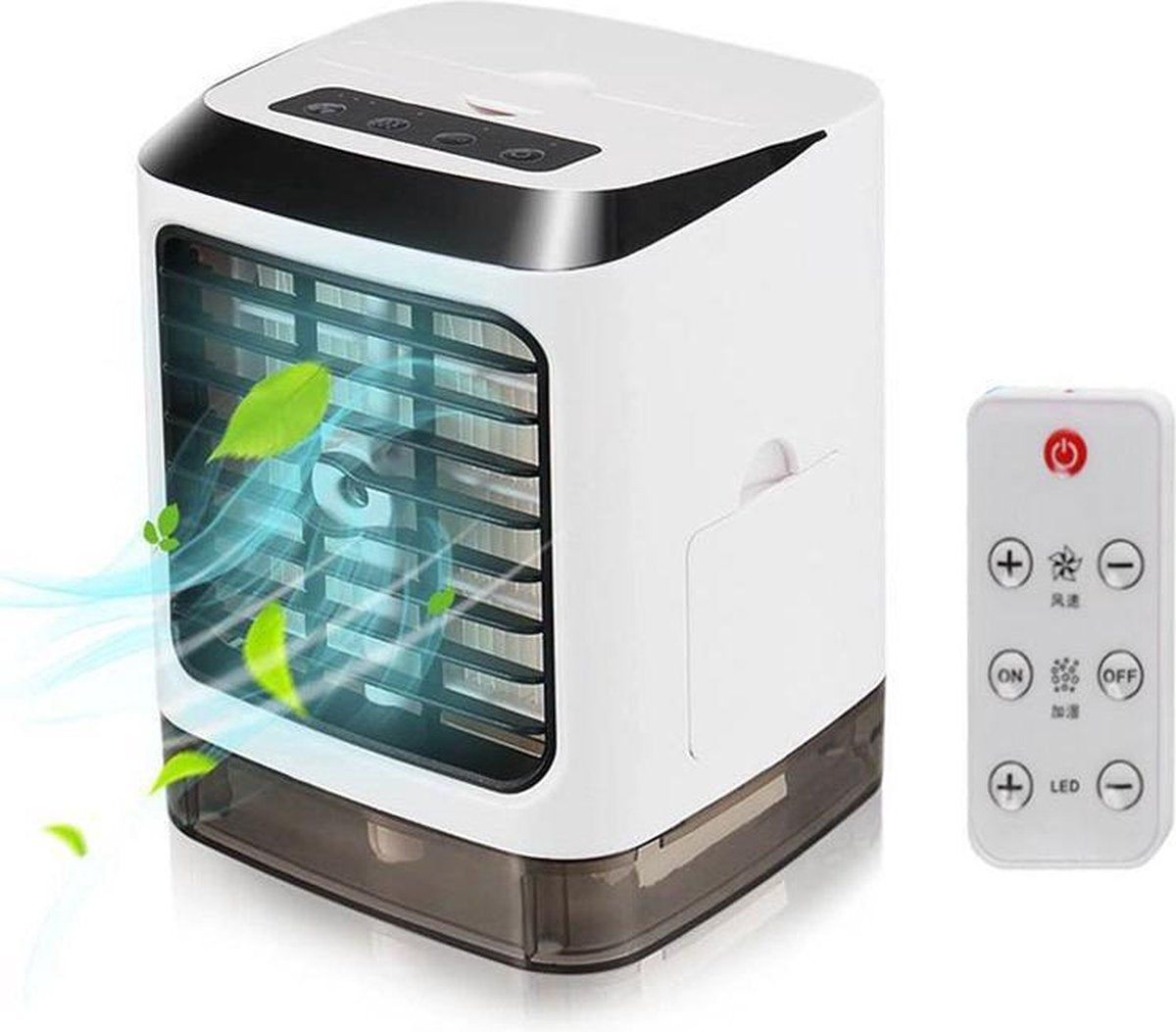 Mini Desktop Koelventilator Luchtbevochtiger Airconditioning Ventilator Hydraterende spuitventilator met afstandsbediening (wit)