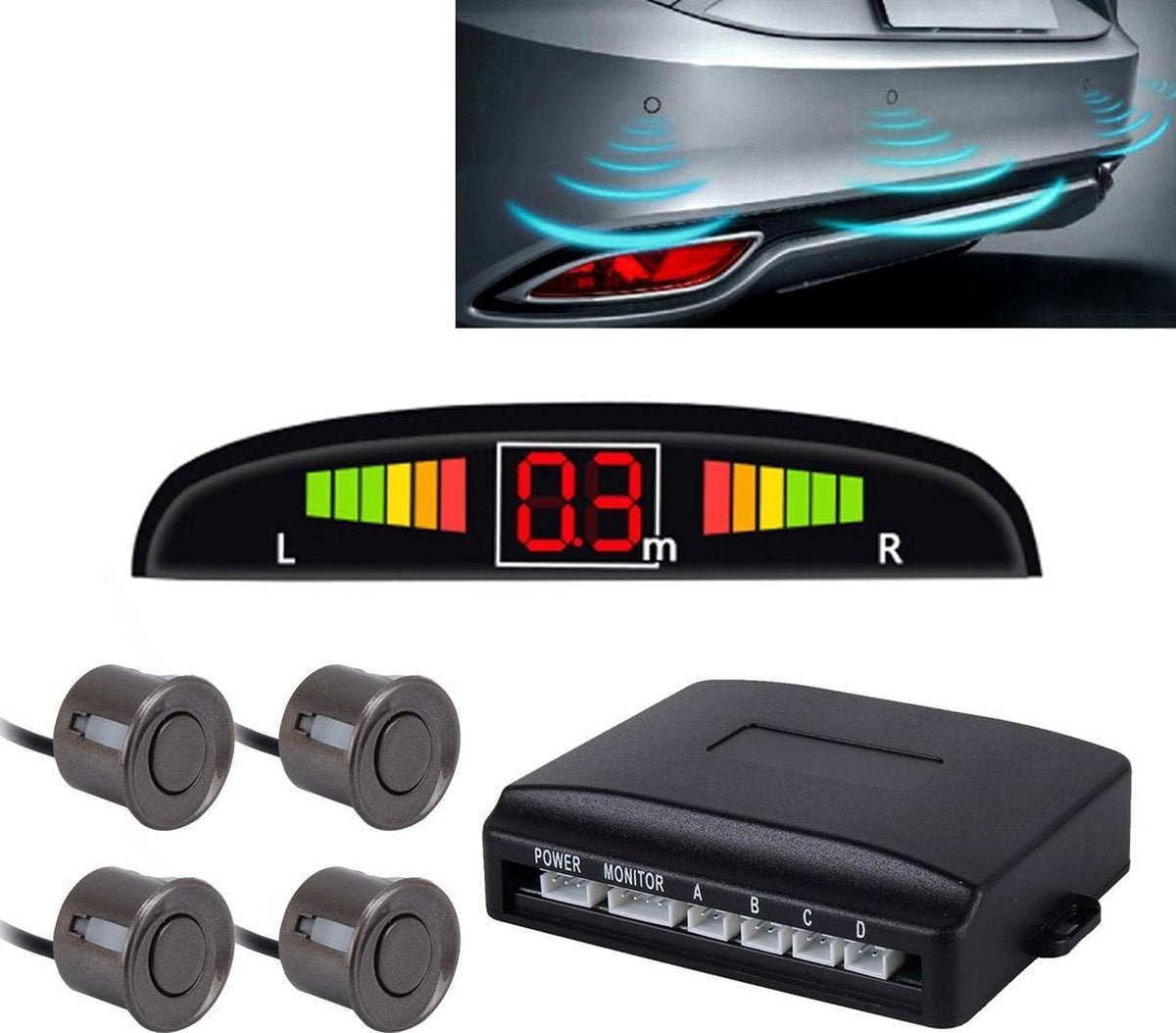 Auto zoemer achteruit back-up radarsysteem - Premium kwaliteit 4 parkeersensoren Auto achteruit back-up radarsysteem met LCD-display