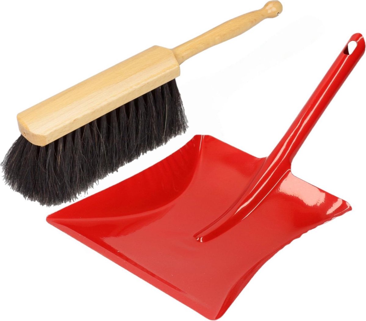 Stoffer en blik rood van metaal/hout voor binnen - Zachte borstel/handveger