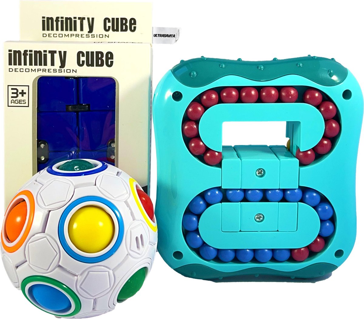 Ultrasativa® - Blue Puzzel Pakket - Iq Bal - Puzzel Bal - Fidget Cube - Blauw - Fidget - Fidget Pakket - Fidgets - Fidget Toys - Nieuwste TikTok Trend