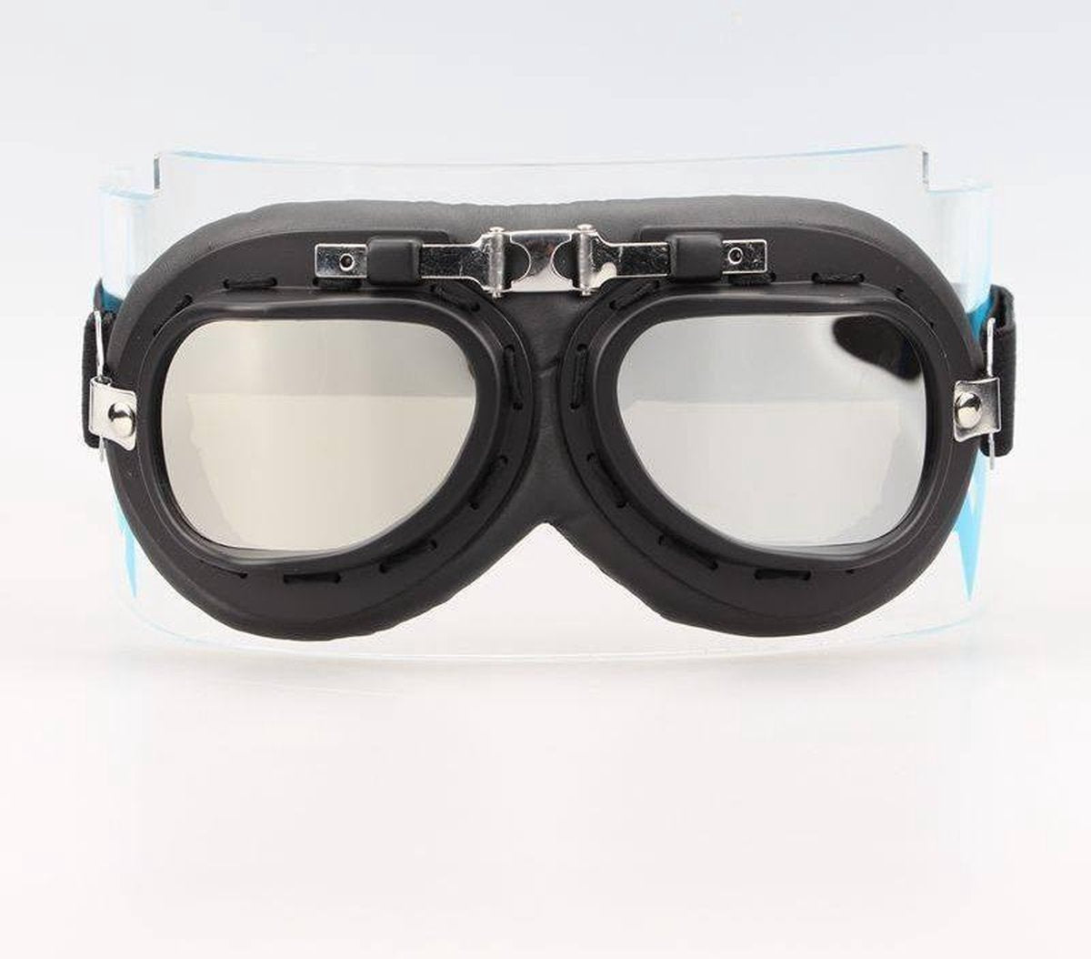 Zwart chrome motorbril zilver reflectie glas