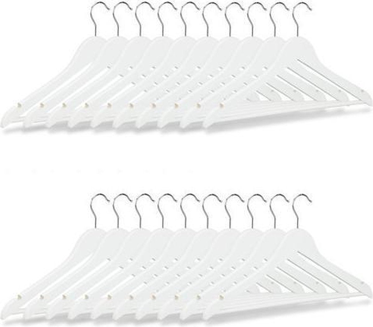 Kledinghangers | Set van 20 stuks | Esdoornhout | Wit | Met draaibare haak