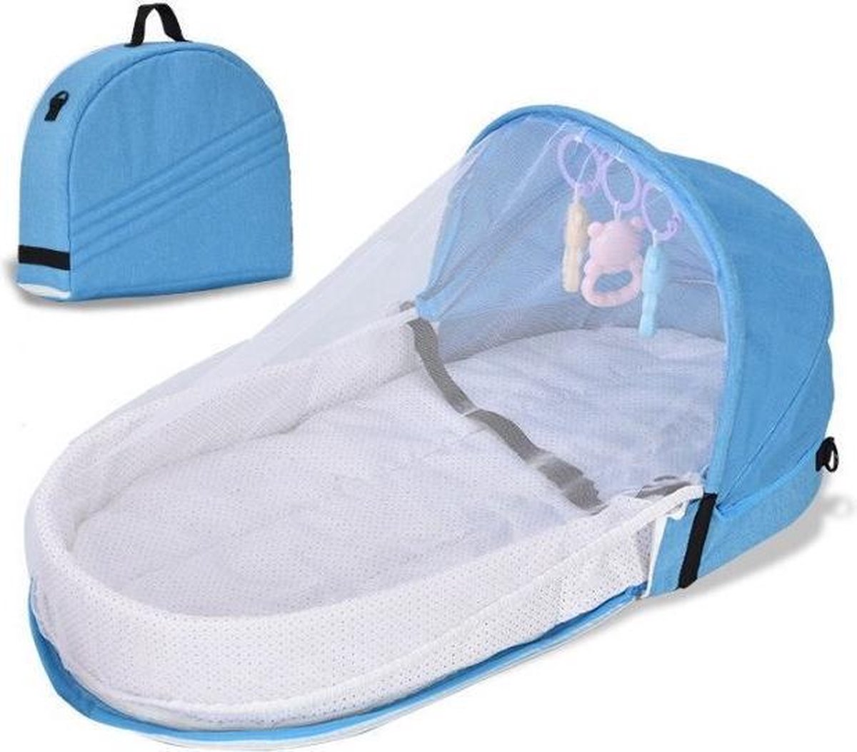 Supremium Draagbare Babynestje Met Klamboe - Bed Voor Pasgeboren Baby - Ademend - Beschermend - Blauw