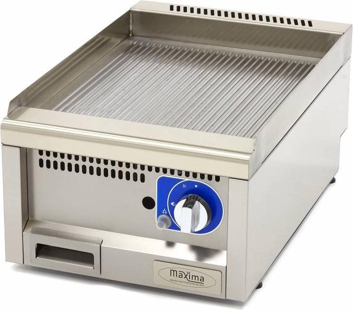 Grillplaat Gegroefd 40 x 60 cm - Gas - RVS - Thermostaat tot 300 Graden - B400 x D600 x H240 mm - Professionele Horeca Bakplaat - Maxima