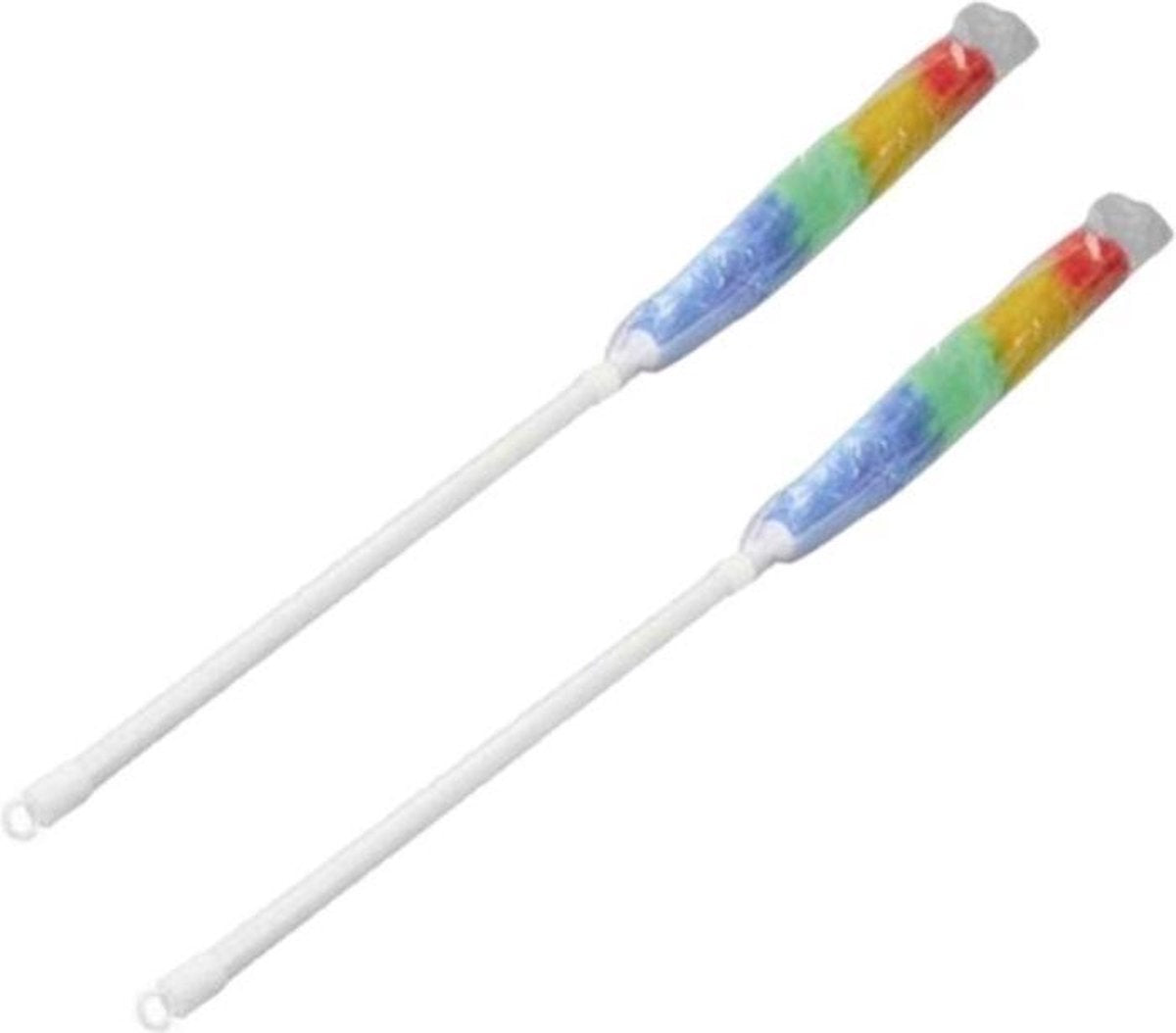 Set van 2x stuks plumeaus/dusters synthetisch met telescoopsteel 86-120 cm - Huishuidelijke producten/schoonmaken/afstoffen