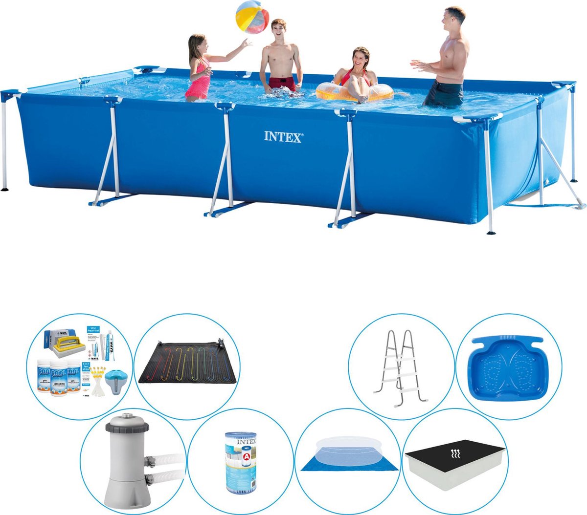 Intex Frame Pool Rechthoekig 450x220x84 cm - Deluxe Zwembad Pakket