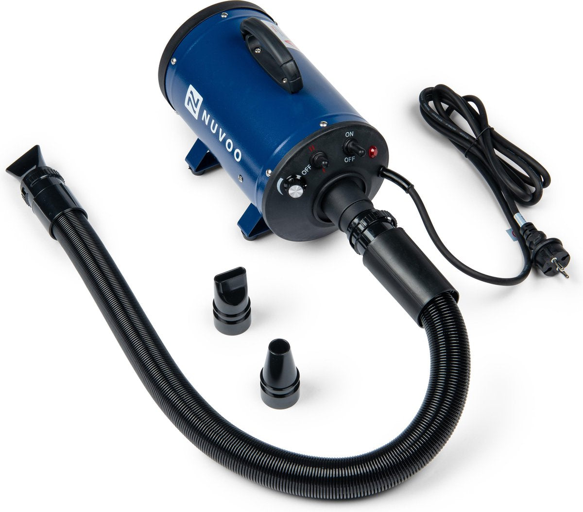 Nuvoo Professionele Hondenföhn / Waterblazer / Hondenborstel met 3 Opzetstukken - Verstelbare Vermogen tot 2200W - Warme / Koude Stand - Blauw