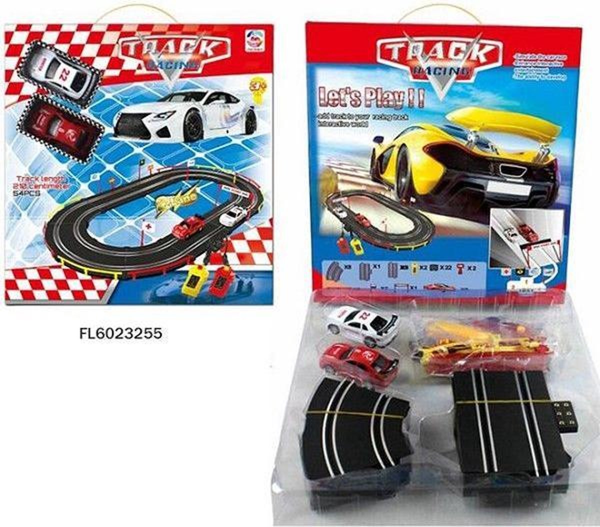Racebaan 210cm 54 delig met twee auto's