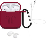 3 in 1 set! Hoesje voor Airpods siliconen case cover beschermhoes + strap + earhoox - bordeaux rood