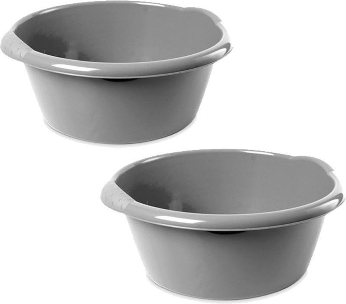2x Ronde afwasteilen/afwasbakken zilver 15 liter 42 x 17 cm - Florencia teilen - Kunststof/plastic schoonmaakemmer/sopemmer teil