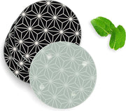 4 Luxe Glazen Onderzetters - Design Black Geometric Stars - Rond
