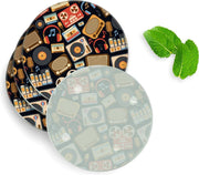 4 Luxe Glazen Onderzetters - Design Retro Patroon - Rond