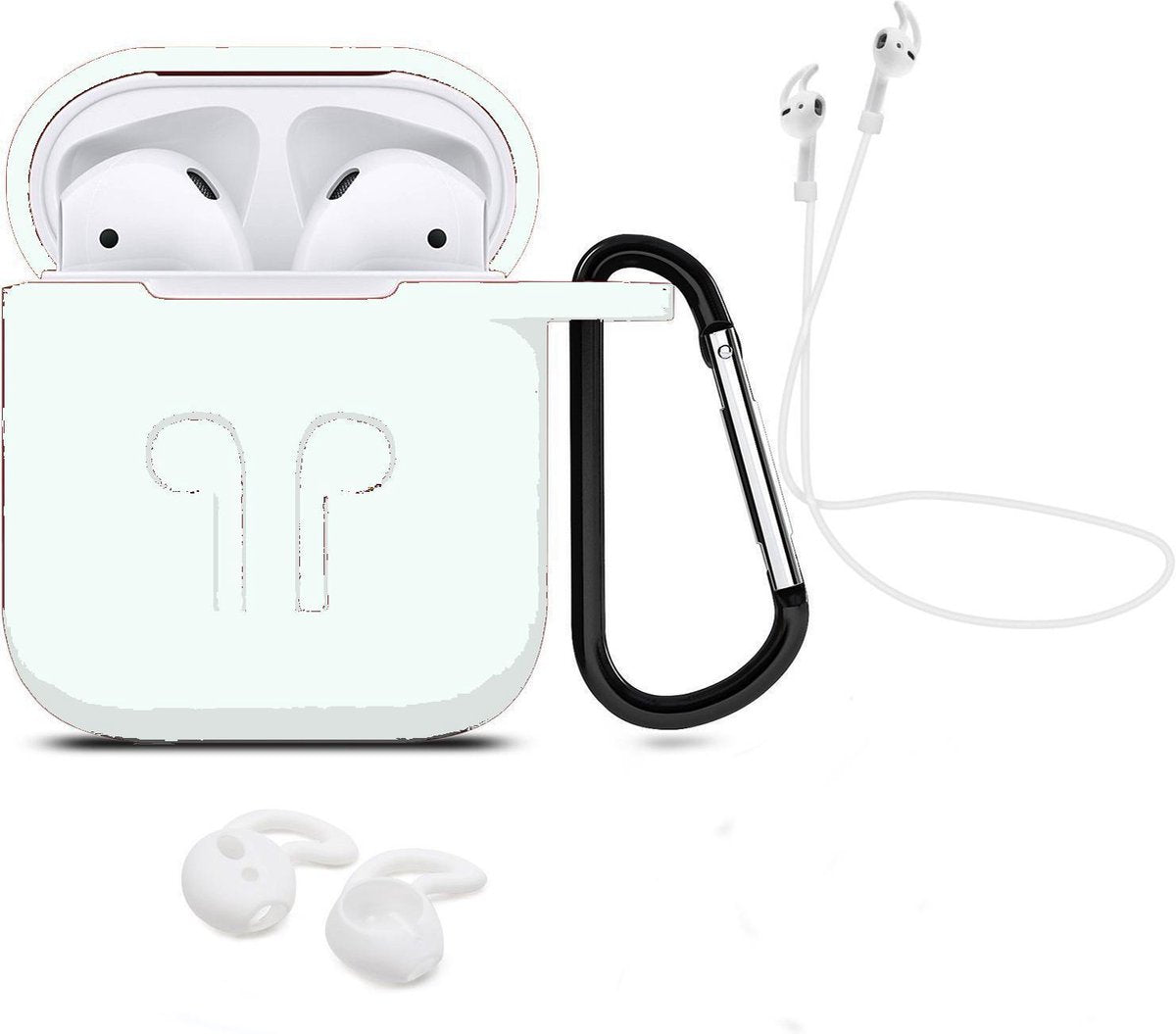 3 in 1 set! Hoesje voor Airpods siliconen case cover beschermhoes + strap + earhoox - transparant