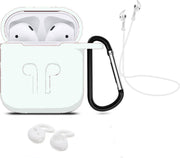 3 in 1 set! Hoesje voor Airpods siliconen case cover beschermhoes + strap + earhoox - transparant