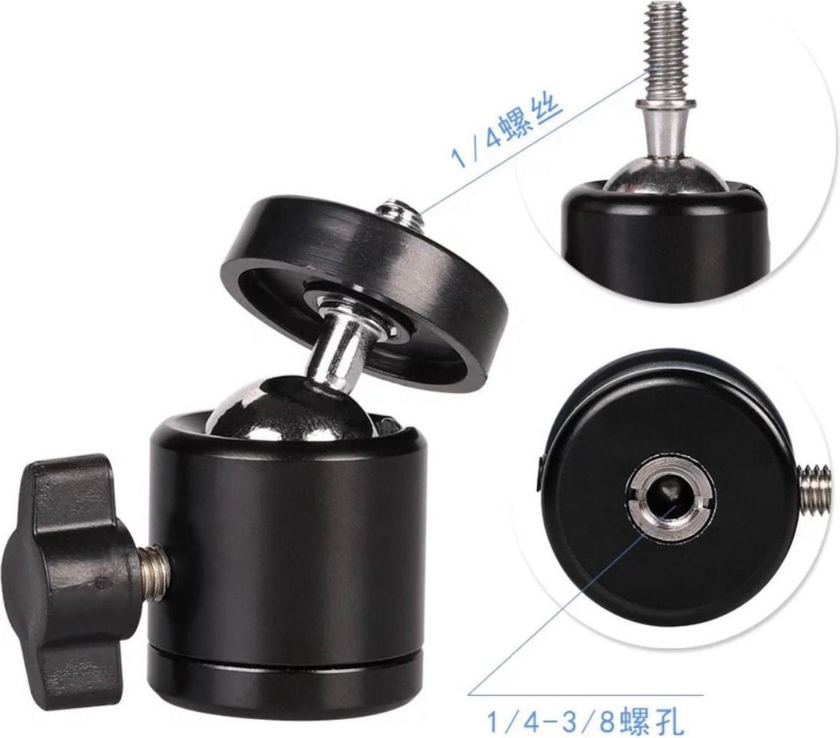 mini ball head - Balhoofd - 360 Graden Ball Head Statief - Camera Adapter - Mini Balhoofd - 360 ° Draaigreep horizontaal voor Smartphone Statief Camerastatief - 1/4 Hot Shoe Statief Camera Hoofd Bal - Statiefkop van HiCHiCO