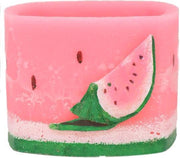 Watermeloen geurend vierkante wax windlicht 95/130/130 (incl. 1 stuk 3 uurs theelicht)