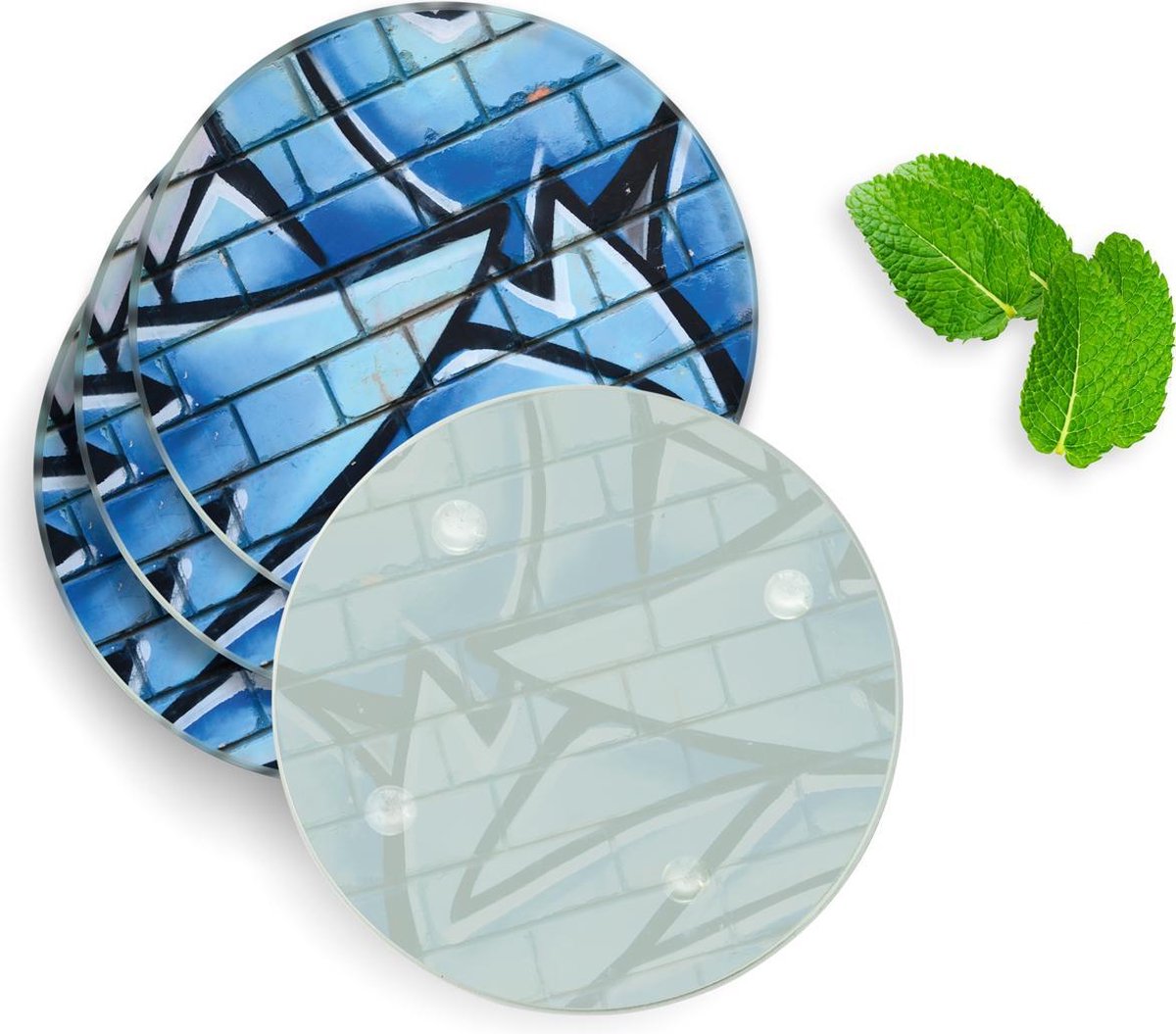 4 Luxe Glazen Onderzetters - Design Graffiti Wall - Rond