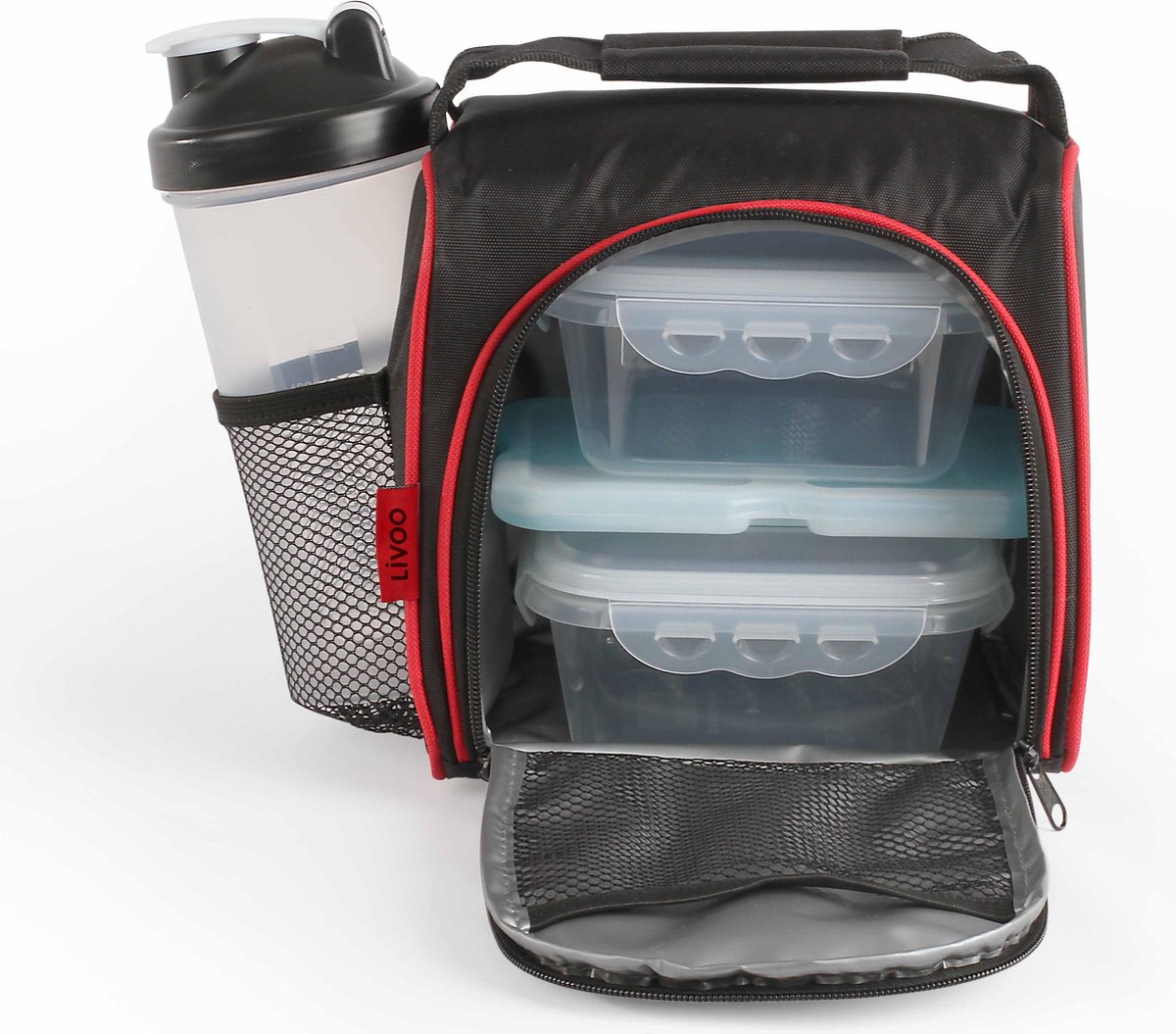 Livoo Koeltas met Lunchbox en Shakebeker Rood