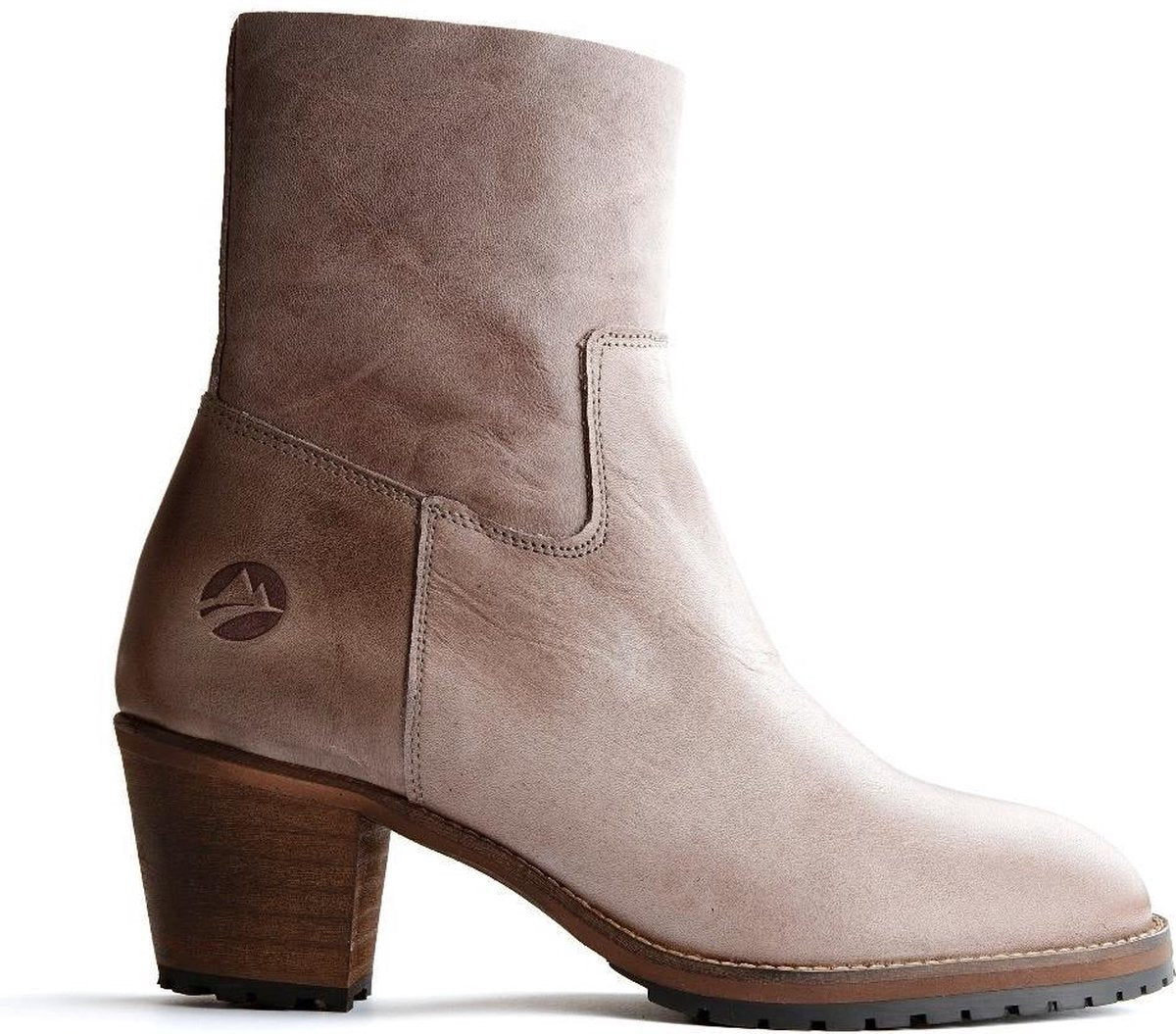 Travelin Bordeaux - Dames enkellaars met hak - Taupe - Leer - Maat 40
