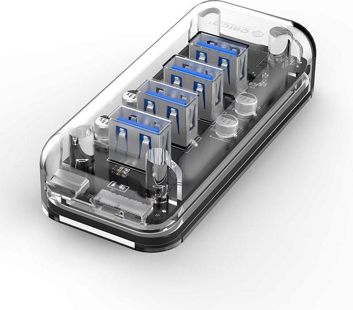 Orico - Transparante USB3.0 Hub met 4 poorten – 5 Gbps – Speciale LED-indicator – Datakabel van 100cm