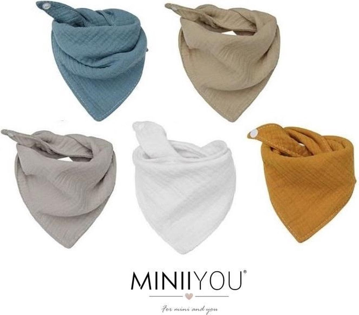 MINIIYOU - 5 stuks Hydrofiele bandana slabbetjes - Effen Blauw - geel wit - kwijlslabbetjes