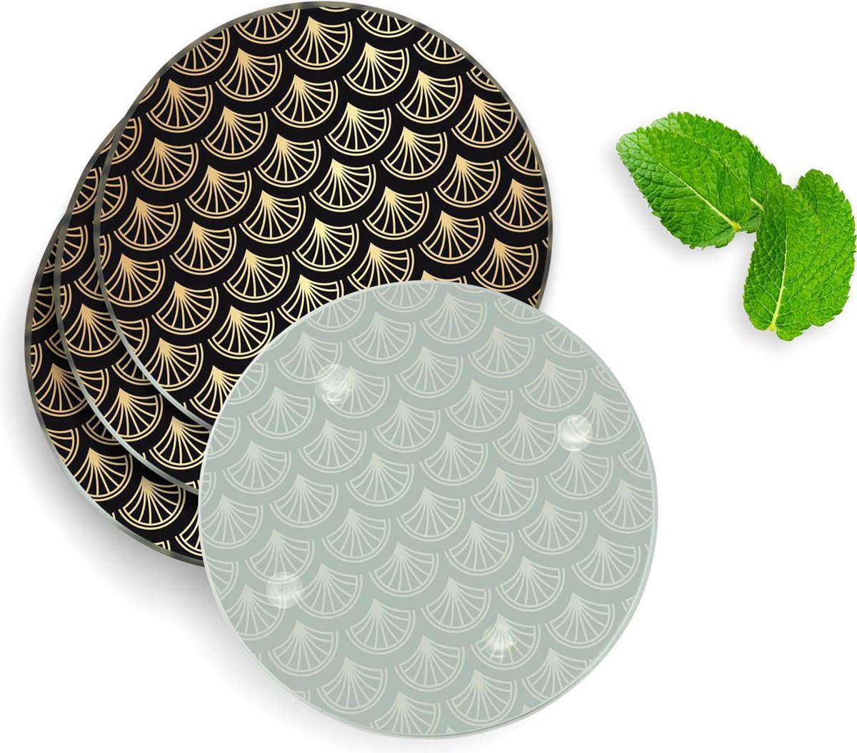 4 Luxe Glazen Onderzetters - Design Gouden Bogen - Rond