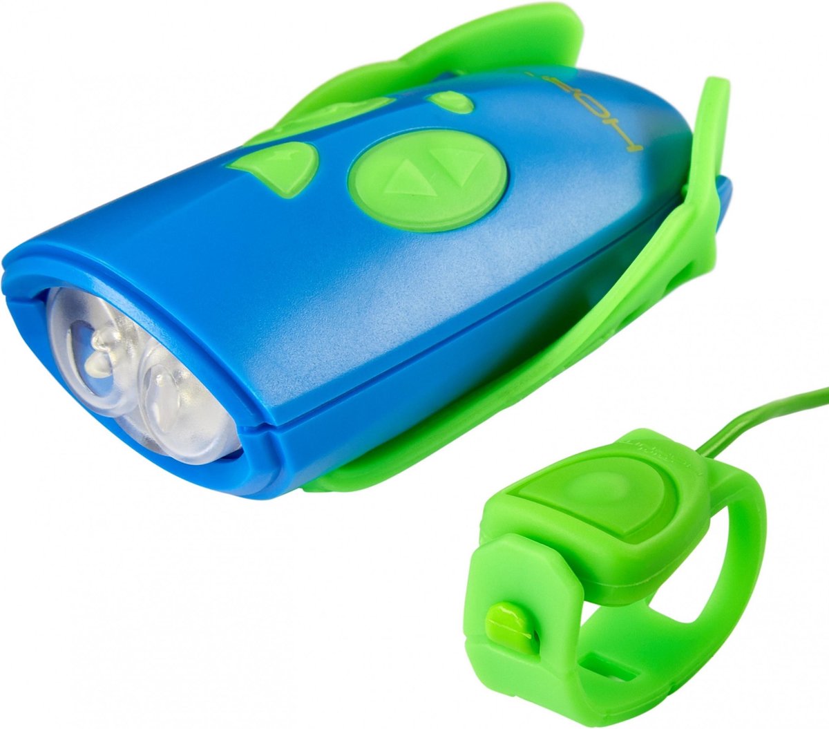 Mini Hornit - Fietsbel - fietslicht met Geluidseffecten - Groen/Blauw