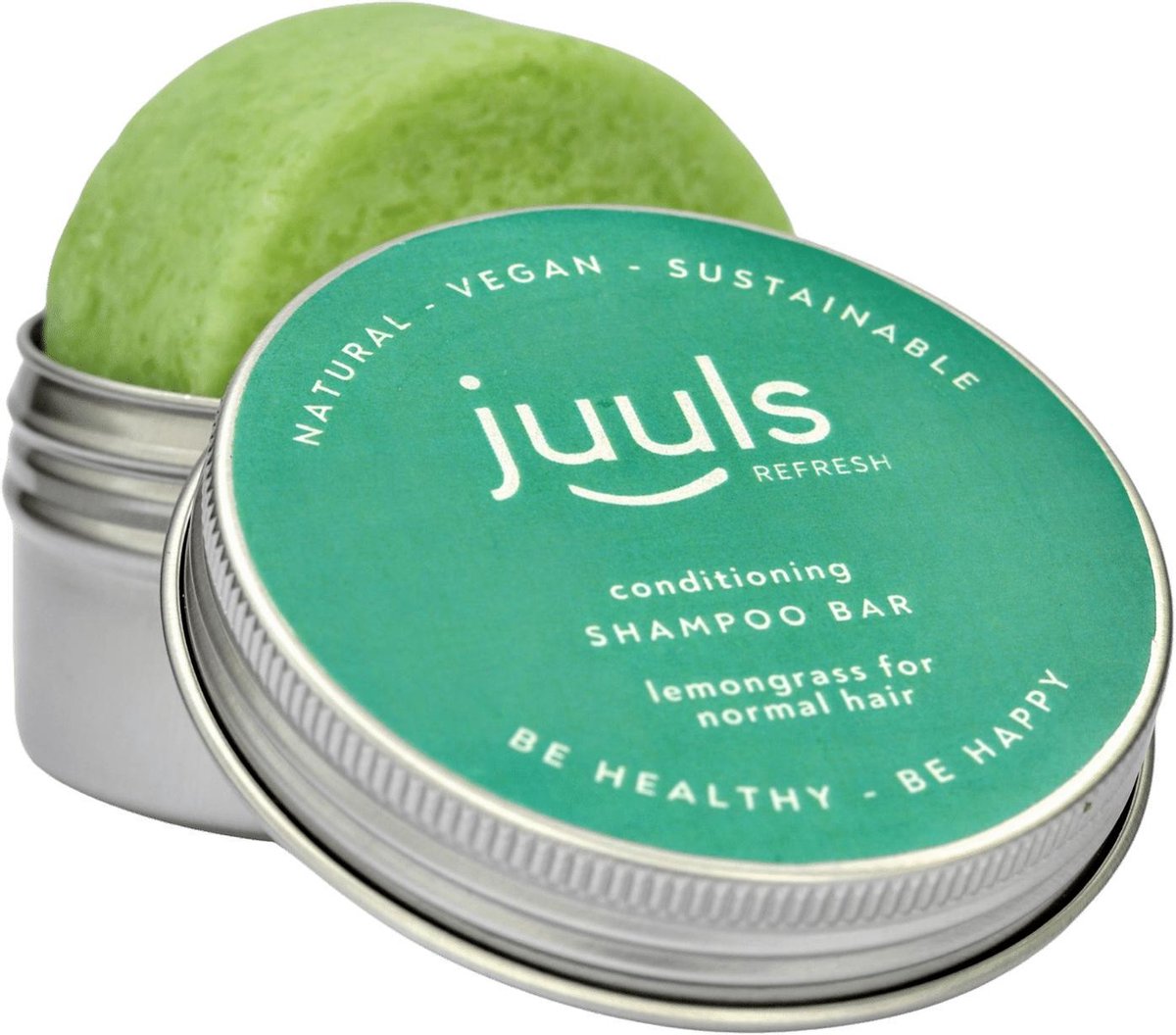 Juuls Vegan Care - Shampoo Bar In Blik -  Lemongrass - Vet Haar - Zonder Sulfaten En Parabenen - Natuurlijk - Voor Meer Glans - Vermindert Roos - Gaat Jeuk Tegen - 75 gr - Tot 80 Wasbeurten - Halal  - Zero Waste - Gratis Verzenden