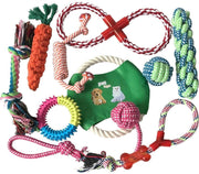 Hondenspeelgoed set van 10 stuks | Groene Frisbee |  Flostouw | Trektouw | Speelbal | Knuffel | Geschikt voor alle honden | Puppy | Kleine