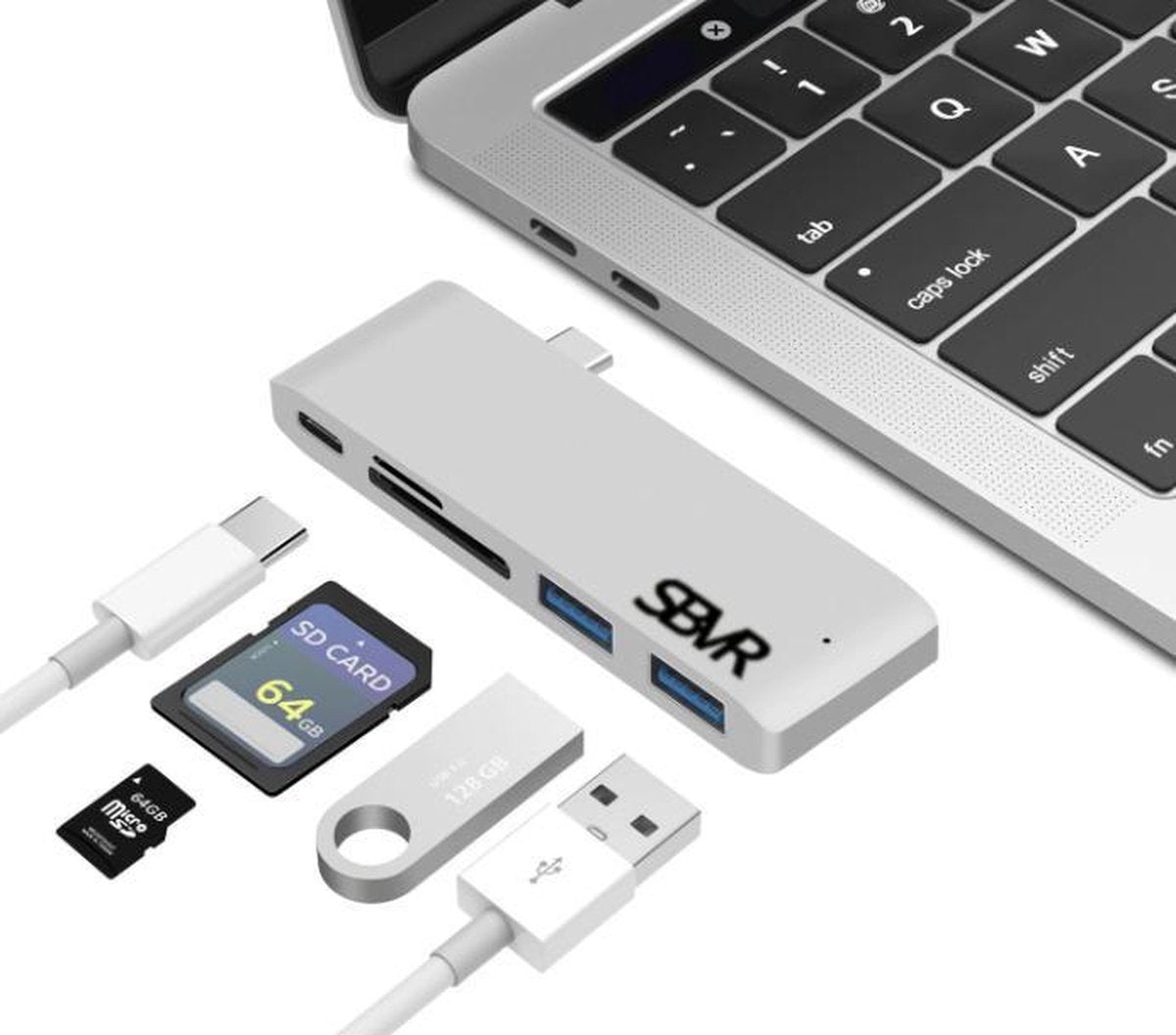 SBVR 5 IN 1 USB Type C Hub met USB-C Power - 2x USB 3.0 / 1x USB type-c / 1x SD / 1x micro - SD - Zilver