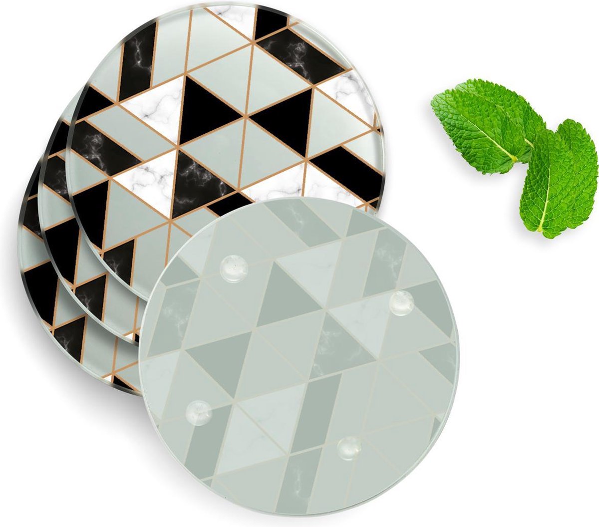 4 Luxe Glazen Onderzetters - Design It's marbelous - Rond