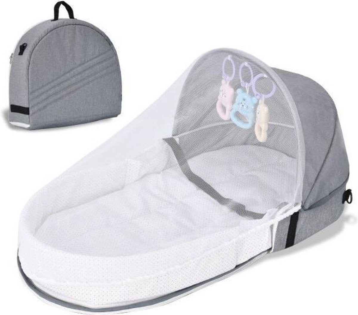 Supremium Draagbare Babynestje Met Klamboe - Bed Voor Pasgeboren Baby - Ademend - Beschermend - Grijs