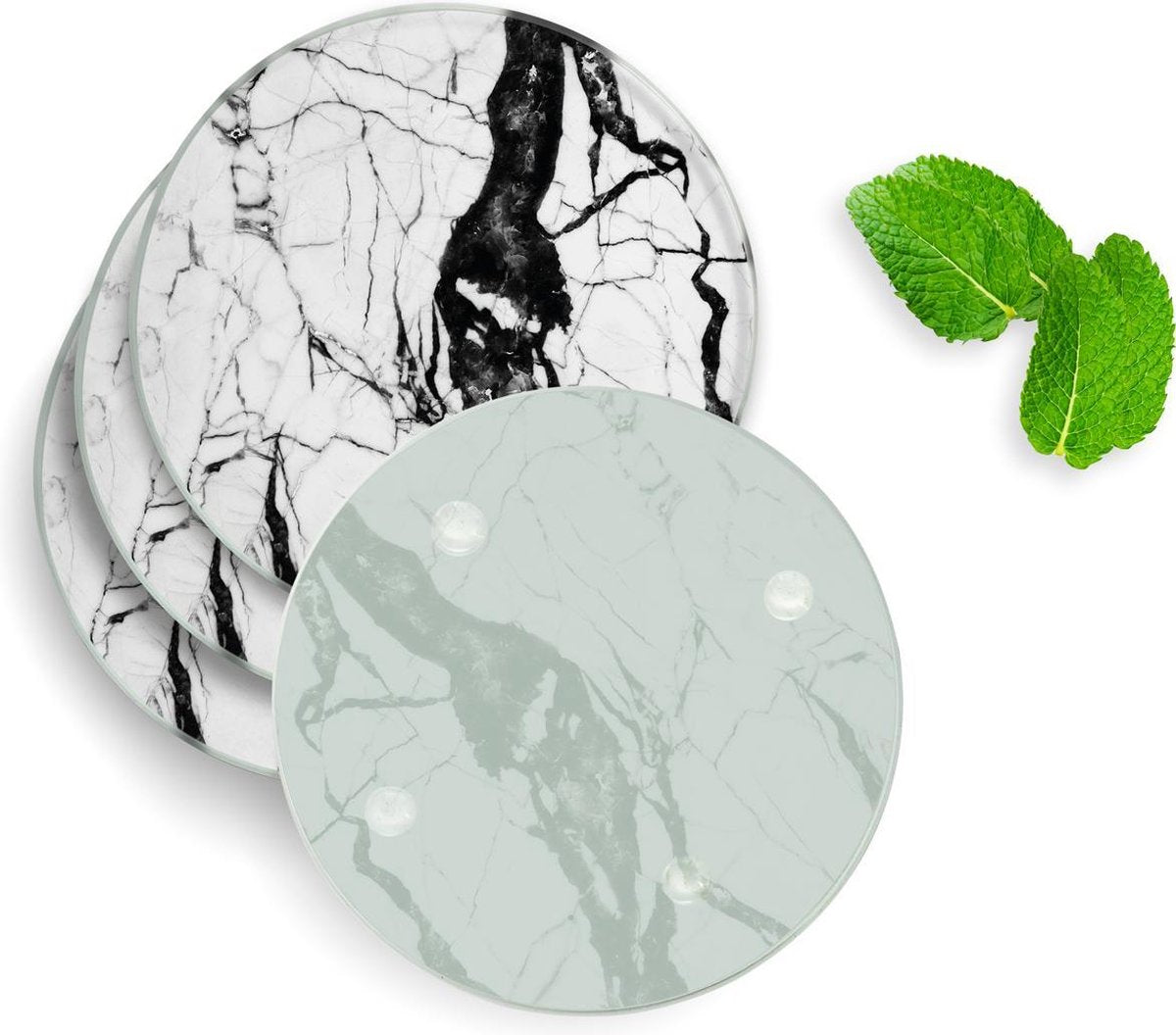 4 Luxe Glazen Onderzetters - Design Marmer Design - Rond