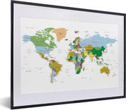 Abstracte wereldkaart met aarde-tinten fotolijst zwart met witte passe-partout klein 40x30 cm