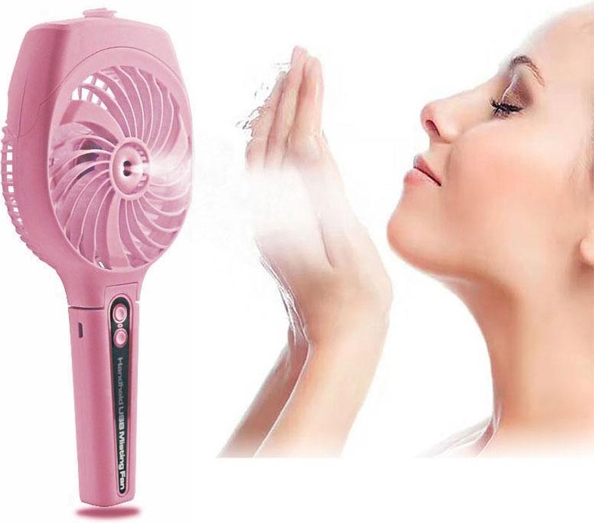 Draagbare mini USB opladen waternevel opvouwbare handheld kleine ventilator (roze)